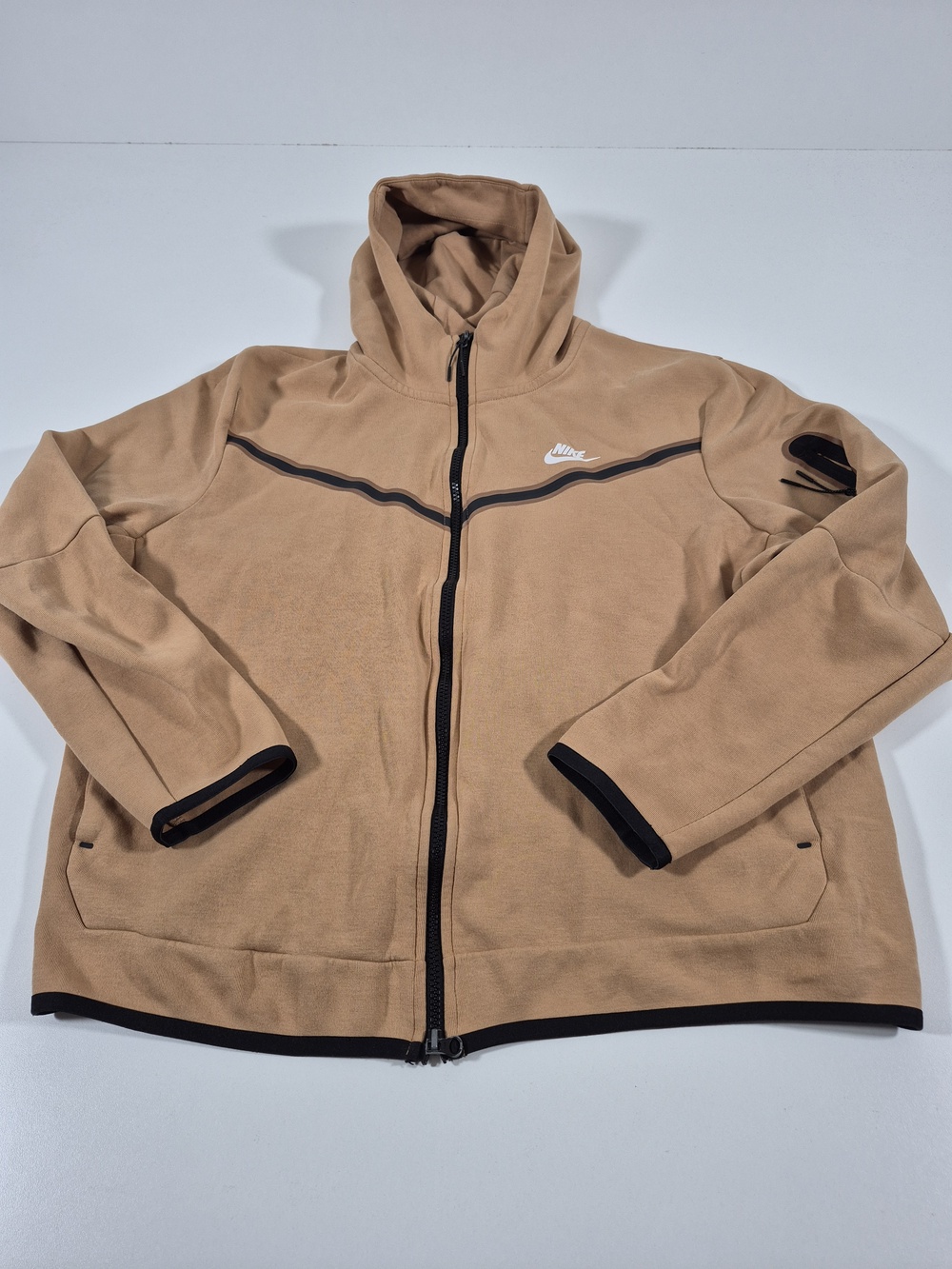 Nike Tech Hoodie Mens XL Beige Fleece Full Zip Sweatshirt CU4489-722